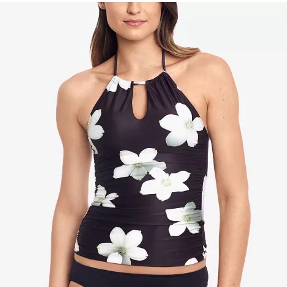 Ralph Lauren Tankini Swim Top Women's 0 Halter Swimsuit Black Bikini Stretch